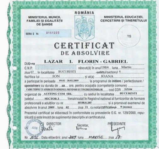Certificat Cadru Tehnic PSI